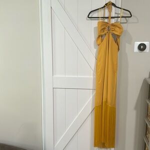 No Pise La Grama long yellow fringe bottom dress